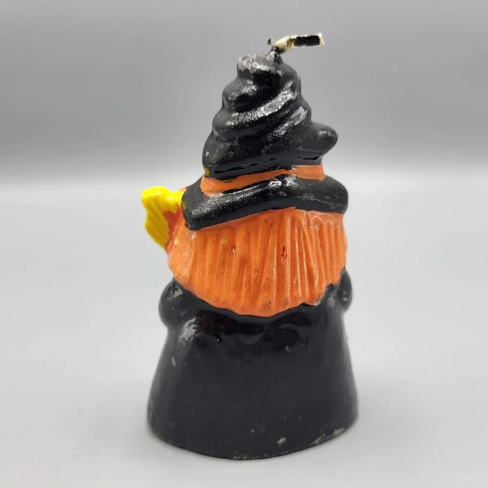 Vintage Halloween Spooky Witch Candle Figurine Small Black Orange 4